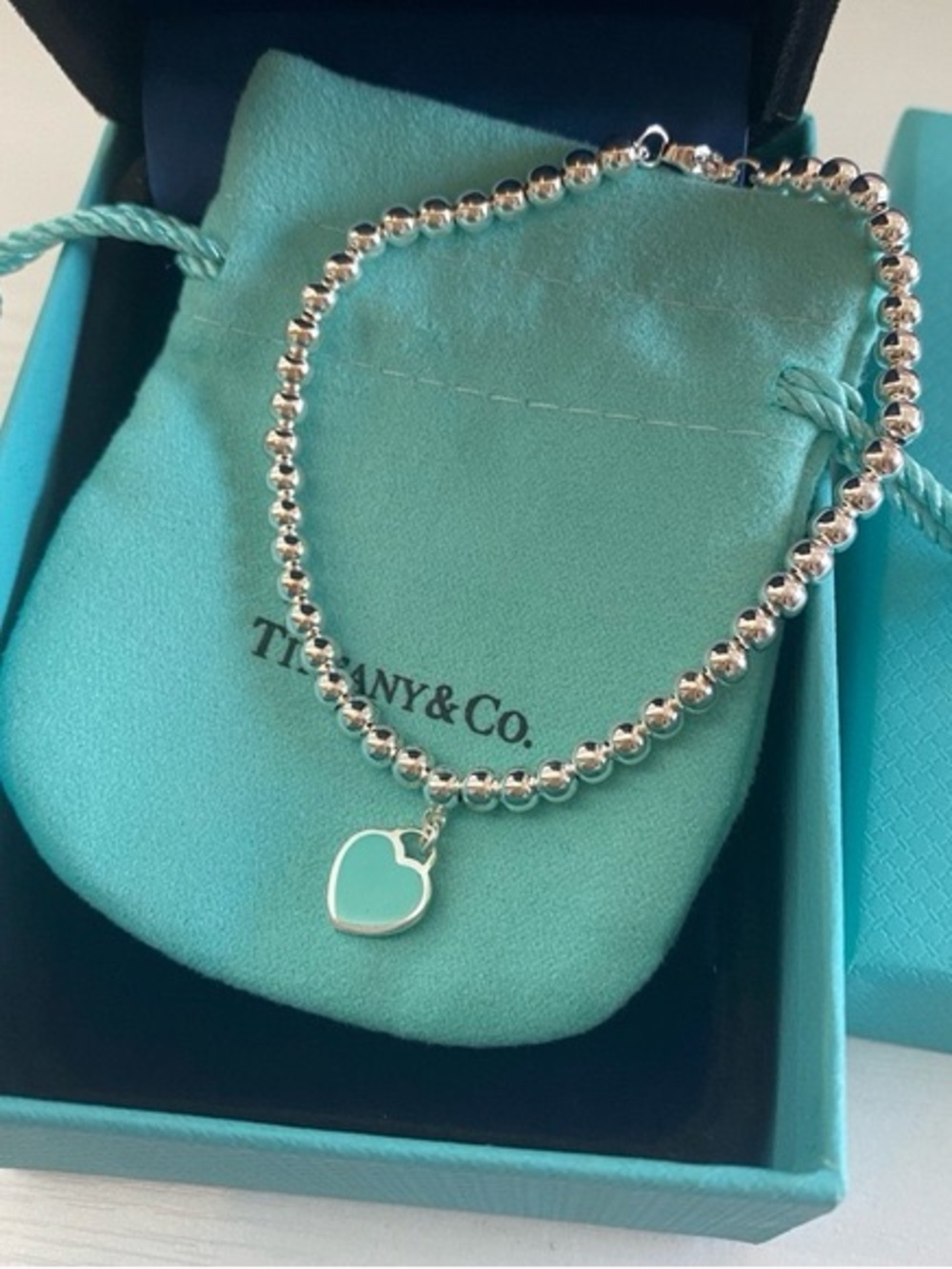 Tiffany & Co. Heart Tag Bead Bracelet in Tiffany Blue and Silver